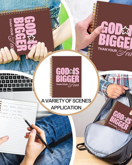 Christian Spiral Journal Notebook 5.5x8.3in, Bible Scripture Journal for Woman, God is Bigger than Your Fear Spiritual Religious Notebooks for Note Taking, Hardcover Notebook
