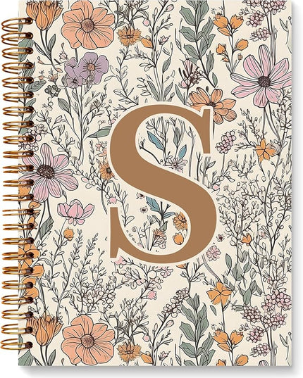 JXREQ Vintage Boho Floral Personalized Notebook, Initial Letter S Notebook Journal, Monogram Notebook, Monogrammed Gifts for Women, Boho Office Supplies, Flower Spiral Notebook 5.5x8.3