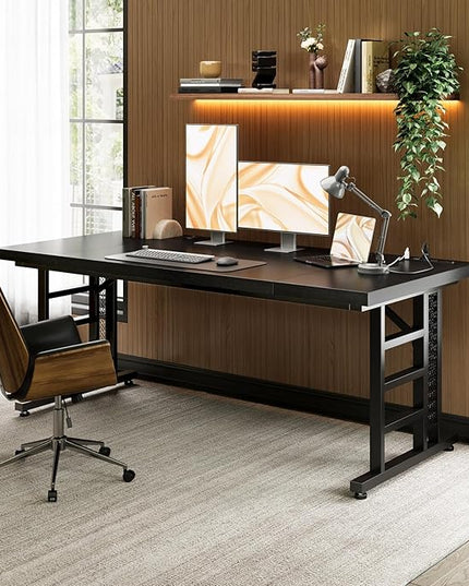 Coleshome 71 Inch Executive Desk with USB Ports, Computer Office Desk, Large Mordern Writing Table, Workstation Business Furniture for Home Office, Black