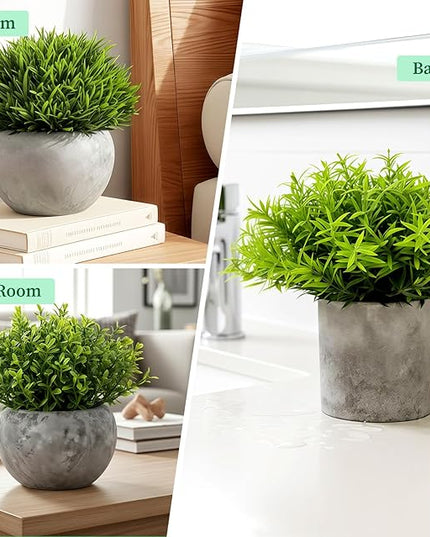 Fake Plants,5 Pack Small Fake Plants Mini Potted Artificial Eucalyptus Greenery Plastic Green Grass Plants for Indoor Outdoor,Mini Faux Plant for Shelve Desk Table Farmhouse Bathroom Shelf Decor