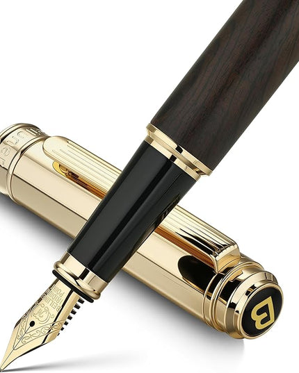 BEILUNER 316 Fountain Pen,Stunning Luxury Blackwood,24K Gilded Nib(Medium),Gorgeous 24K Gold Finish, Ink Converter,Trustworthy Gift for Men&Women-Elegant,Executive,Graduation Pens for Writing, BK-M