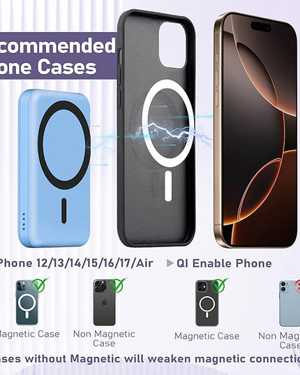 3 in 1 Wireless Charging Station: 5000mAh Removable Power Bank Charger Stand for Phone/Watch/Air Pods - Portable Magnetic Battery Pack for Air 17 16 15 14 13 12 Series Blue
