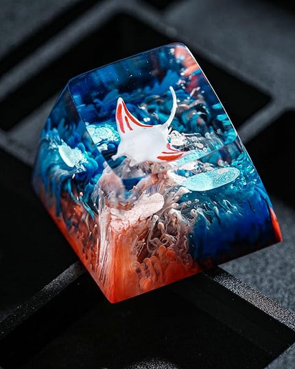 Manta Ray Artisan Keycap Blue Red Ocean Coral R1 SA Profile Custom Sea Creatures Keycaps 1U ESC Handmade Gaming Resin Key Cap Cherry MX Switch Compatible Mechanical Keyboard Manta Ray Lover Gift