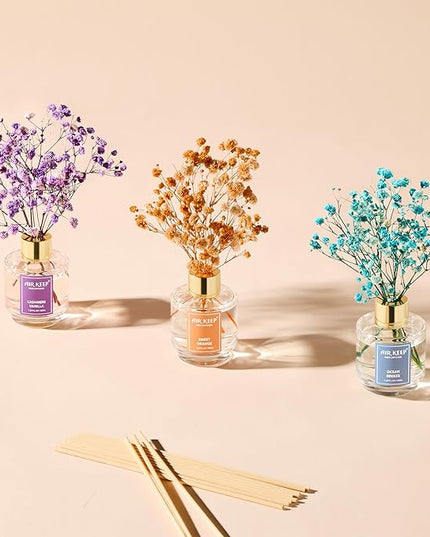 Airkeep Reed Diffuser Set of 3, Ocean Breeze Sweet Orange Cashmere Vanilla Oil Reed Diffusers for Bedroom Living Room Office Aromatherapy Oil Reed Diffuser for Gift 50ml x 3