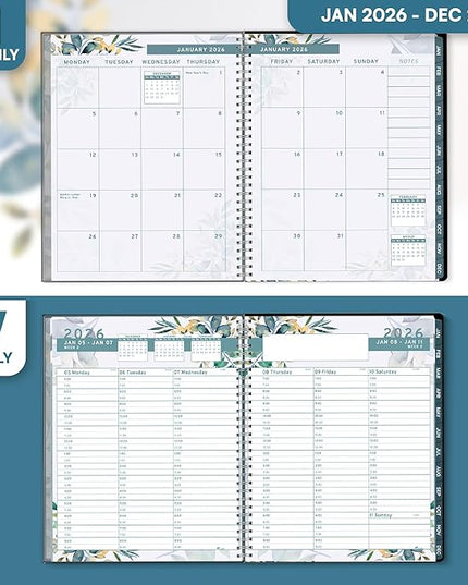 Ensight 2026 Appointment Book and Planner 6.5" x 8.5" Large Hourly Weekly Daily Schedule Book with Tabs, 30 Minute Time Slots, Floral Calendar Organizer Jan 2026–Dec 2026 Appointment Planner - Floral