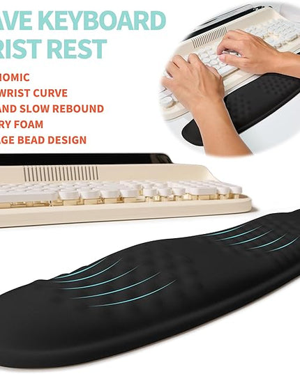 2-in-1 Ergonomic Set, Wave Rise Keyboard Wrist Rest and Massage Bulge Slope Mouse Pad Wrist Support, Cushion Memory Foam Integrated to Relieve Wrist Pain, Black