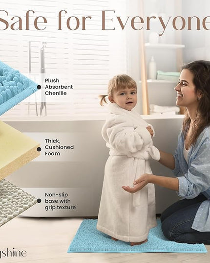 MAYSHINE Plush Shaggy Chenille Bath Mat | Extra Soft, Super Absorbent, Non-Slip Bathroom Rug | Fluffy Microfiber, Area Rug Sets for Bathroom Floor, Kitchen, Living Room | 59"x31" | Spa Blue
