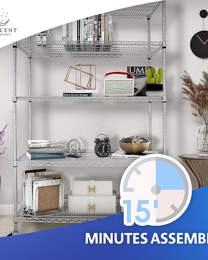 4000 LBS Heavy Duty Wire Rack 48 x 18 x 76, 5-Tier NSF Commercial Rolling Rack with Wheels, Chrome Metal Shelving Unit for Garage, Kitchen, Warehouse, Adjustable Storage Shelf, Crescent