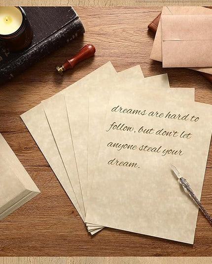 Epakh 200 Pcs Old Age Parchment Paper 8.5 x 11 Inch Standard Letter Vintage Colored Old Parchment Semblance Double Side Printing Paper (Fragrant Wood)