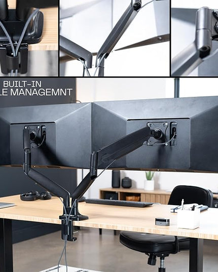VIVO Premium Aluminum Heavy Duty Dual Monitor Arm for Ultrawide Monitors up to 40 inches and 30 lbs Each, Desk Mount Stand, Pneumatic Height, Max VESA 100x100, Black, STAND-V220Q