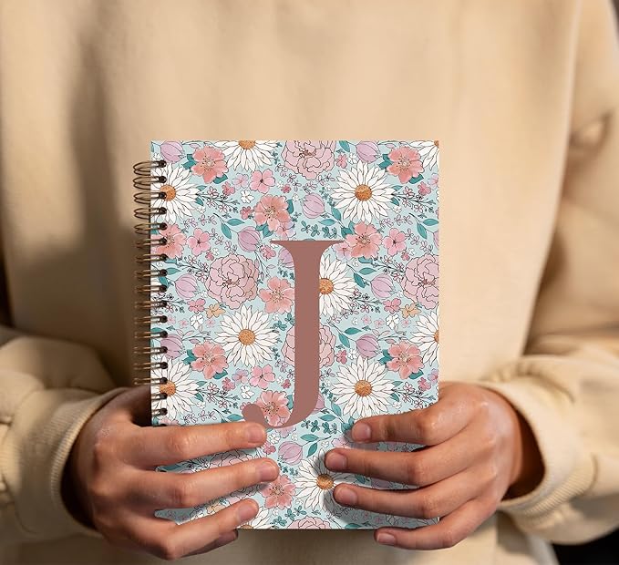 Vintage Floral Personalized Notebook, Initial Letter J Notebook Journal ,Vintage Flower Notebook for Work School Office Supplies,,Monogrammed Notebook for Women Teen Girl,Back to School Supplies 5.5 x 8.3