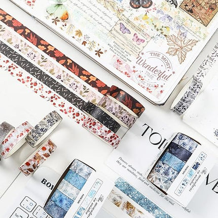 YUBX Flowers Washi Tape Set 60 Rolls Leaves Patterns Decorative Skinny Snow Masking Tapes for Arts, DIY Crafts, Journals, Planners, Scrapbook, Wrapping (Winter)