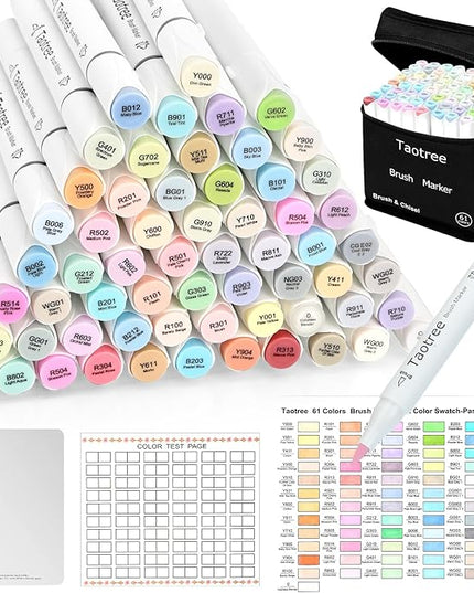 Taotree Alcohol Brush Markers Art Supplies, 61 Pastel Colors Dual Tip Art Coloring Markers Pens, Brush & Fine Tip Sketch, Drawing Supplies Gift for Artist Adult Coloring Book Painting, Sketching