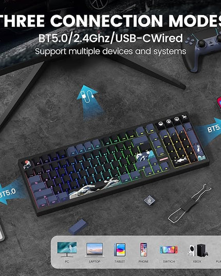 Wireless Gaming Keyboard QMK/VIA, Mechanical Keyboard, Bluetooth 5.0/2.4GHz/USB-C,Hot Swappable Custom Keyboard,Gasket Structure,Pre-lubed Linear Switches RGB Backlit ComputerKeyboards