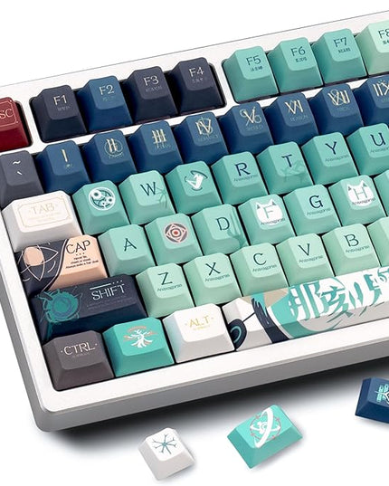 Custom PBT Keycaps，Japanese Anime Gradient Green Keycap Dye-Sublimation Cherry Profile Key caps Set Compatible with 60%/65%/75% Gateron Mechanical Gaming Keyboards