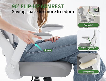 Ergonomic Office Chair - Computer Desk Chairs Comfy, Mesh High-Back Gaming Chair with Adjustable Lumbar Support, Executive Task Chair for Adults, Comfortable for Long Hours (White Grey)