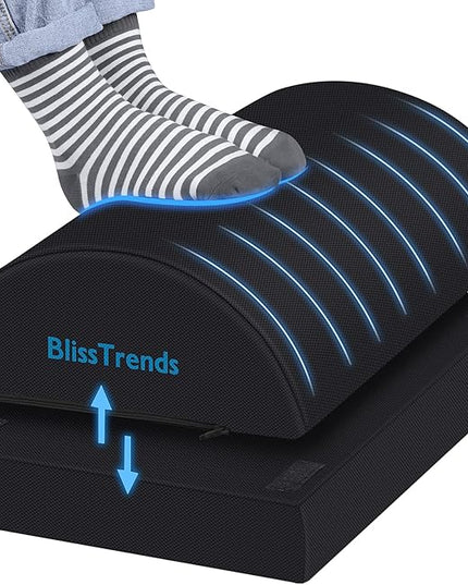 BlissTrends Foot Rest for Under Desk at Work-Versatile Foot Stool with Washable Cover-Comfortable Footrest with 2 Adjustable Heights for Car,Home and Office to Relieve Back,Lumbar,Knee Pain-Black