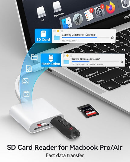 USB C to SD Card Reader, BnmxTek SD Card Adapter with SD MicroSD USB 3 Ports, USBC Memory Card Reader for iPhone 15 16, iPad, Mac, MacBook Pro/Air, Android and More USB-C/Type C Devices
