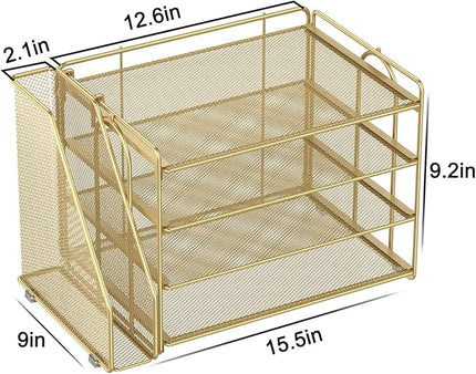 Spacrea Desk Organizers and Accessories, Paper Organizer for Desk with File organizer, Desk Accessories & Workspace Organizers for Office Supplies (Gold)