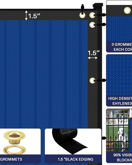 Windscreen4less Privacy Fence Screen Heavy Duty Windscreen Fencing Mesh Fabric Shade Net Cover with Brass Grommtes for Outdoor Wall Garden Yard Pool Deck, 6'x7' Blue