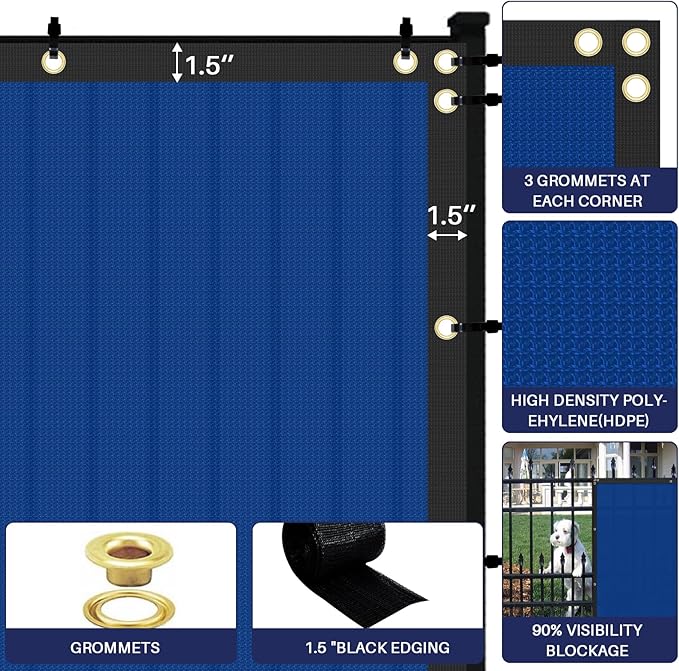 Windscreen4less Privacy Fence Screen Heavy Duty Windscreen Fencing Mesh Fabric Shade Net Cover with Brass Grommtes for Outdoor Wall Garden Yard Pool Deck, 6'x7' Blue