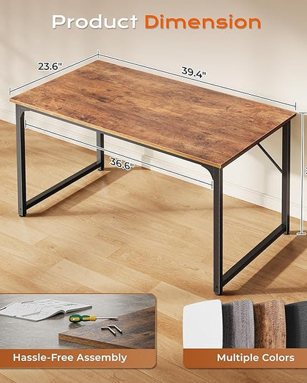 PRAISUN 40 X 24 Inch Computer Desk with Deeper Desktop, Gaming Office Writing Work Desk for Home Office, Study, Bedroom, Work from Home, Metal Frame, Rustic Brown