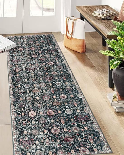 Lahome Moroccan Hallway Rug, 2'5''x8' Kitchen Runner Rugs Non Skid Washable Runners for Hallways, Ultra-Thin Oriental Carpet for Entryway Laundry Room Bedroom Bathroom, Black/Multi