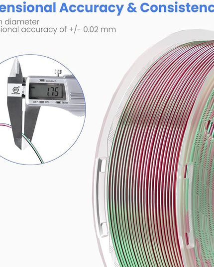 ELEGOO Silk PLA 3D Printer Filament 1.75mm Dual Color Green Red 1KG, Shiny Multicolor 3D Printing Filament Accuracy +/- 0.05mm, 1kg Spool(2.2lbs) Fits for Most FDM 3D Printers