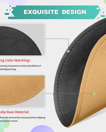 Mouse Pad，Round Mouse Pad，PU Mouse Pad，Leather Mouse Pad with Stitched Edge Micro-Fiber Base with Non-Slip Waterproof，Mouse Pad for Computers，Laptop，9 x 9 Inch (Charcoal Black)