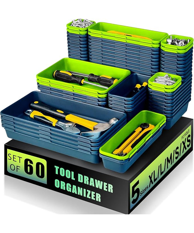 Tool Box Organizer Tray, Toolbox Desk Drawer Organizer, Tool Box Tray, Toolbox Organization Storage for Rolling Tool Chest (60PCS (Blue+Green))