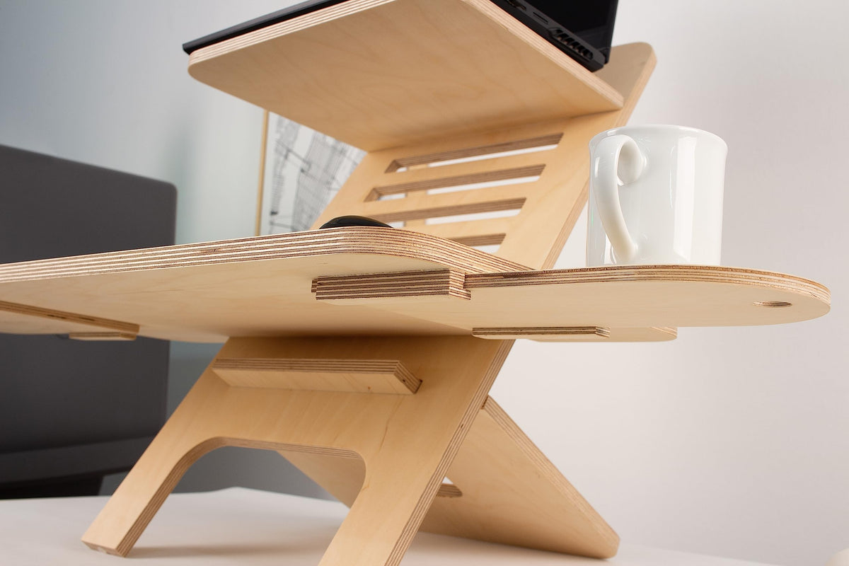 WOODCHES Adjustable Wood Laptop Stand, Standing Desk Converter, Workstation Deskstand, Handmade Birch Plywood Tabletop, Home Office, Monitor Stand Riser