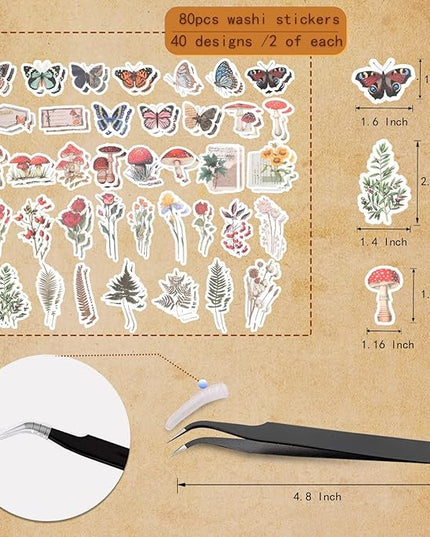 200Pcs Vintage Scrapbook Stickers, Aesthetic Junk Journal Stamping Supplies Kit, Scrapbooking Ephemera Washi Paper for Bullet Journaling Planners Diary Collage