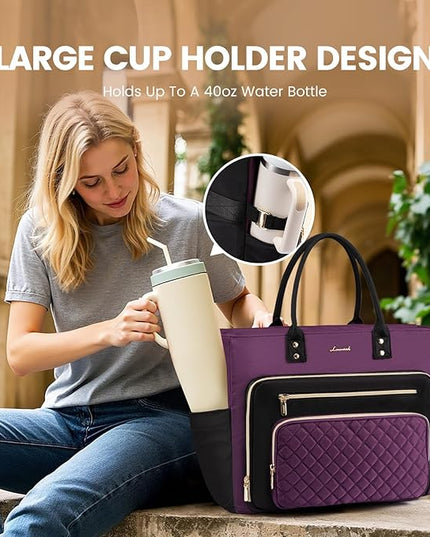 LOVEVOOK 15.6 Inch Teacher Tote Bag for Women Work, Laptop Bag Work Tote Bag Nurse Bags With Large Cup Holder, Professional Computer Briefcase Business Large Purses Handbag, Diaper Bag Mother Gift