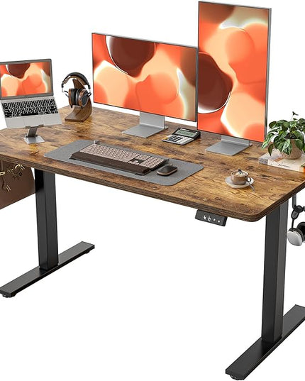 Standing Desk 47 x 24 inch, Electric Height Adjustable with Splice Board, Stand Up Desk, for Home Office, Black Frame/Rustic Brown Top