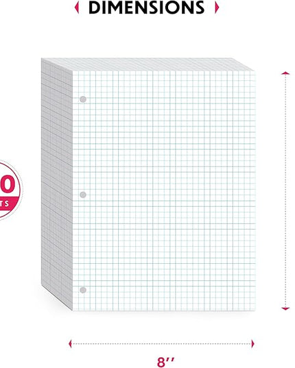 Alitte Loose Leaf Graph Paper, 4x4 Grid, 600 Sheets (150/Pack) Graphing Paper for School, College, Office - 3 Hole-Punch Sheets for Ring Binders, Notebooks, Pocket Folders - White, 8 x 10.5 inches