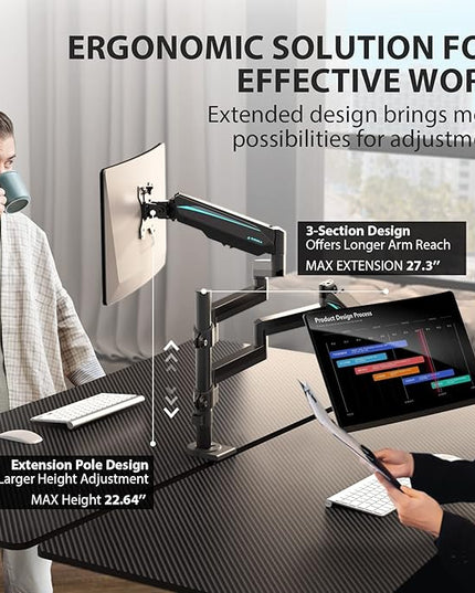 EUREKA ERGONOMIC Dual Monitor Stand, Fully Adjustable Gas Spring Double Monitor Arms for PC Computer Screen 13 to 32 inch up to 17.6 LBS W VESA 75x75mm,100x100mm C Clamp Grommet Base, Black