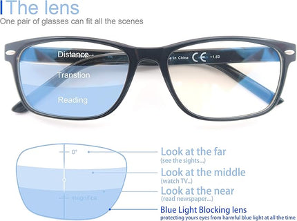 MODFANS Progressive Multifocus 3.5 Reading Glasses,Blue Light Blocking Glasses,Anti-Glare,Anti-Eye Fatigue,UV Protection for Computer/TV/Tablet/Phone,Readers with Comfort Sping Hinge