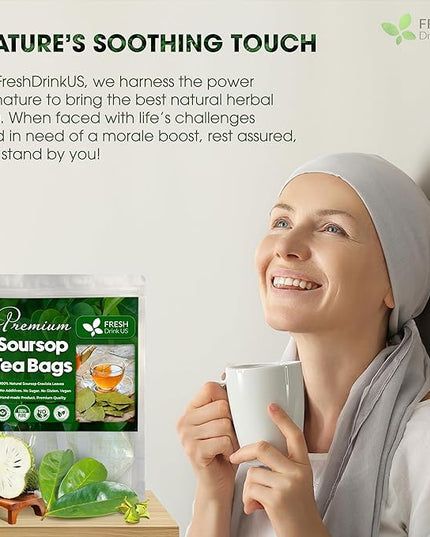 FreshDrinkUS, 150 Premium Soursop Graviola Leaf Tea Bags, 100% Natural and Pure, Hand-made, Made With Natural Materials-Corn Fiber Tea Bag, Sugar/Caffeine/Gluten Free, Hoja Guanabana Tea