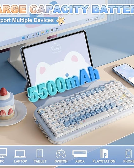 YUNZII C75 Wireless Mechanical Keyboard,75% Layout, Hot-Swappable NKRO,BT5.0/2.4G/USB-C Mode,Dye-Sub PBT MOA Keycaps,RGB Gasket Mount,Cute Cake Design for Mac/Win/Gaming (Blue, Candy Switch)