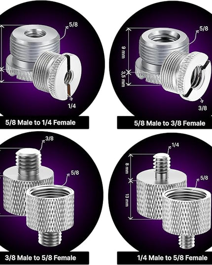 IXTECH Mic Stand Adapter Set 8 pieces Metal Microphone Stand Screw Thread Adapter 5/8 Female to 3/8 Male 3/8 Female to 5/8 Male 5/8 Female to 1/4 Male 1/4 Female to 5/8 Male Tripod Adapter ADP03 Slvr