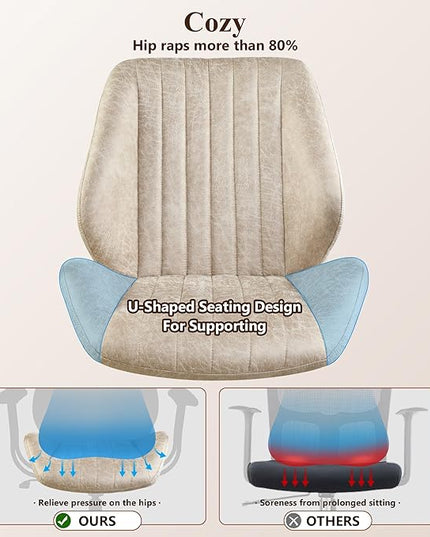 Mid Century Modren Office Chair - Fuax Leather Suede Brown Executive Chairs Ergonomic Mid Back with Lumbar Support, Swivel Computer Desk Task Chair with Wheels for Home Office (Beige, Mid Back)