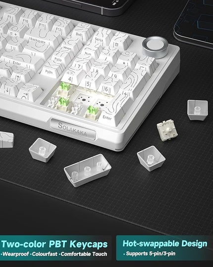 SOLAKAKA KI99 Pro 96% Wireless Mechanical Keyboard, RGB Gaming Keyboard, Hot-Swappable Pre-Lubed Switches, Gasket Structure Creamy Keyboards (Contour-Style White, Non-Silent Version)