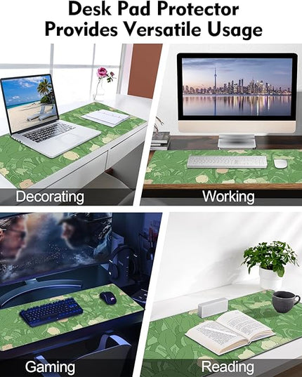 Galdas Gaming Mouse Pad XXL XL Large Long Extended Big Mousepad Non-Slip Rubber Keyboard Mouse Pad with Stitched Edges for Laptop Home Office (31.5x11.8x0.08 Inch) -Green Leaf