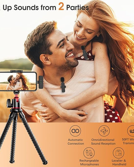 MAYBESTA Wireless Lavalier Microphone for iPhone, iPad, Android - Bluetooth Lapel Phone Mic for Video Recording - Mini Clip on Microphones for YouTube Podcast Interview