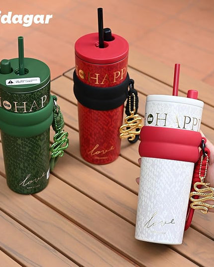 24 oz Tumbler with Lid and Straw, Insulated Coffee Mug Leak Proof, Portable Iced Travel Water Bottle, Reusable Thermal Coffee Cup, Gifts for Women, Pearl White
