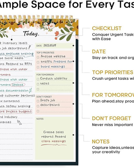 Taja To Do List Notepad - To Do List Notebook for Work with 52 Sheets, 9.8" x 6.5", Undated Daily Planner Perfect for Daily Tasks and Goal Setting, Notepad Suitable for Office, Home & School - Rustic Floral