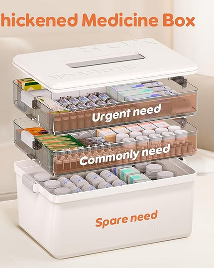 Citylife 3-Tier Medicine Cabinet Organizer,Medicine Cabinet First Aid Kit with Handle,Portable Multi-Purpose Storage Box Suitable for Family Emergency,Home,Travel,White