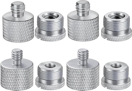 IXTECH Mic Stand Adapter Set 8 pieces Metal Microphone Stand Screw Thread Adapter 5/8 Female to 3/8 Male 3/8 Female to 5/8 Male 5/8 Female to 1/4 Male 1/4 Female to 5/8 Male Tripod Adapter ADP01A Slvr