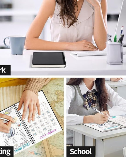 AHGXG Bullet Dotted Journal - Dot Grid Spiral Notebook A5, 160 Pages, 100 GSM Thick Paper, Waterproof Plastic Cover Journals for Bullet Journaling, Sketching, 5.7" x 8.3", Black