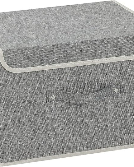 Storage Boxes, Collapsible Storage Bins with Lids, Cotton and linen cloth Storage Baskets with Handle, for Books, Closet, Bedroom, Home, 15x9.8x9.8 in, Grey